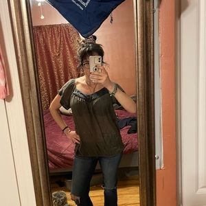 Sheer top with gathered hem